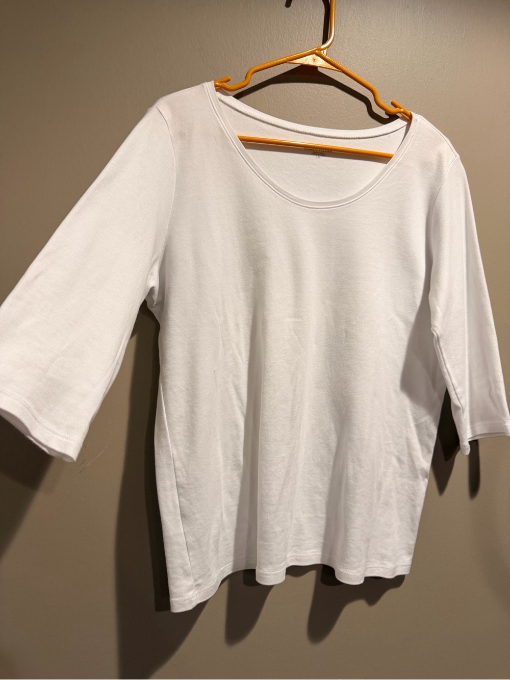 Eileen Fisher White Organic Cotton Scoop Neck 3/4 Sleeve Top Large